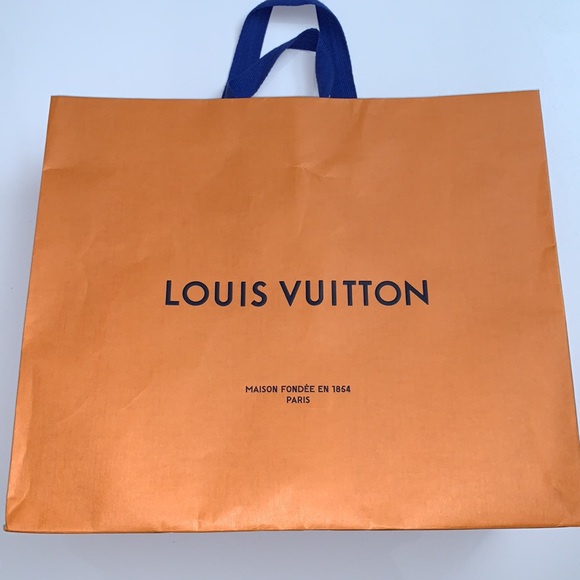 Auth Louis Vuitton paper shopping large gift bag orange blue cloth handle - Picture 1 of 7